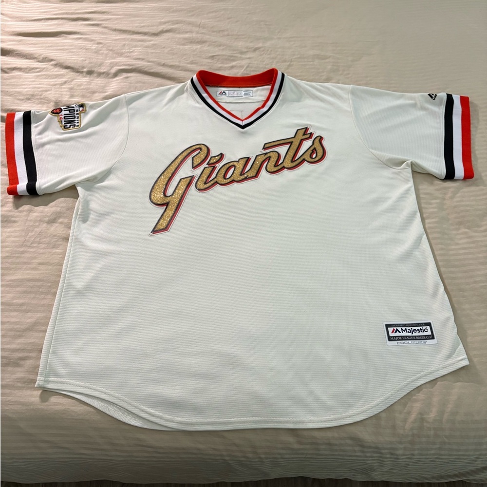 Majestic Giants 2014 Champions Cream Pull Over Jersey Bumgarner